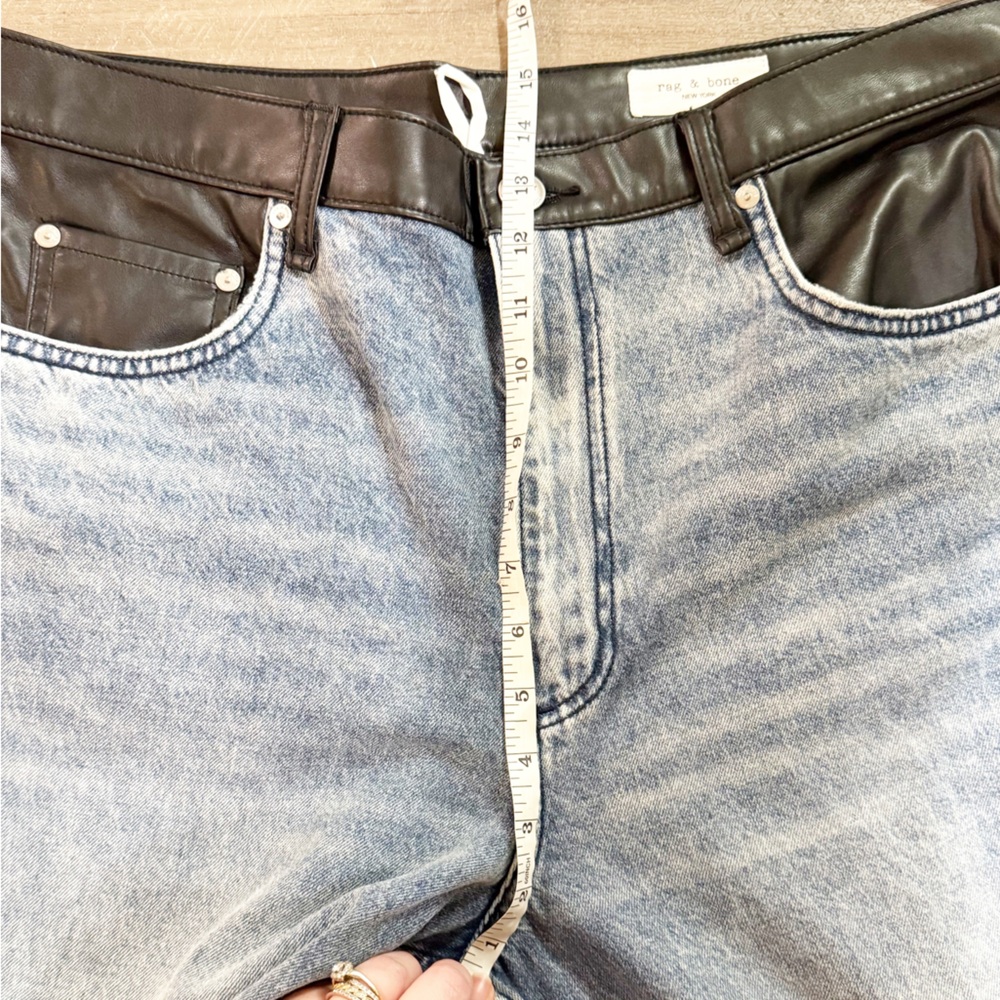 NEW Rag & Bone Shea Mixed Media Faux Leather Denim Combo High Rise Relaxed Jeans - Picture 7 of 14